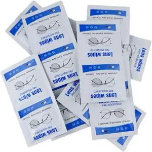 100 카운트 렌즈 클리닝 물티슈 안경 미리 적신 개별 포장 긁히지 않는 클리너 선글라스 고글 카메라