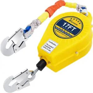 엔크리즈 셀프 리트랙터블 라이프라인 낙상 보호 장치 17피트 이중 잠금 지붕 안전 로프 랜야드 듀얼 합금