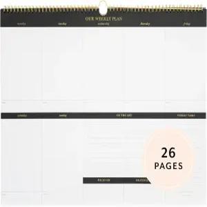 슈가 페이퍼 가족 계획 패드 19 x 15 인치 대형 걸이 황동 나선형 바운드 메모장 금박 세부 사항 26 페이지