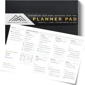생산성 스토어 - 주간 데스크 플래너 패드 12개월 할 일 목록용 찢어진 시간 관리 및 마음챙김을 위한 도구