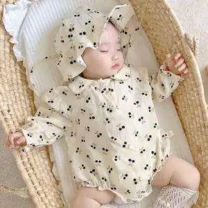 [제이커머스]블랙체리 아동 긴팔 바디슈트 보넷세트 204874 아기바디슈트 유아바디슈트 애기바디슈트 신생