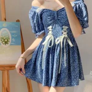 [무슈봉]데이지 블루 셔링 리본 원피스 수영복