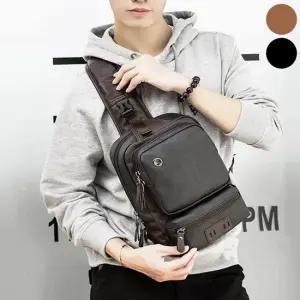 레더 포켓 USB홀 남성 슬링백 메신저백 어깨끈 탈부착 남자캔버스백 슬링크로스백