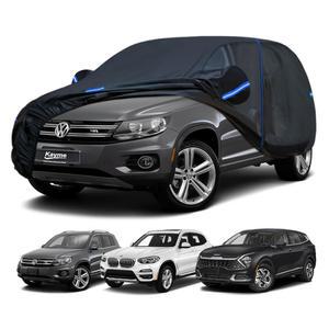 폭스바겐 티구안 올스페이스, BMW X1, 기아 스포티지 방풍 업그레이드 및 100% 방수를 위한 케이미 SUV 자동차 커버 커스텀 핏. 지퍼와 타월이 포함된 전천후 풀 아우터 레인 선 프로텍터.