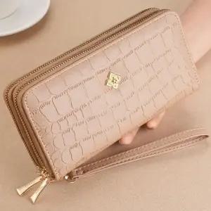여성 심플 무늬 골드꽃 장식 2단 수납 지퍼 장지갑 여자장지갑 30대지갑 40대지갑 50대지갑