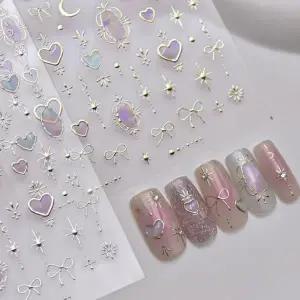 네일아트 별빛 리본 골드 메탈 느낌 엠보스티커 4종