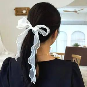 쉬폰 왕리본 스카프 머리끈 아이보리