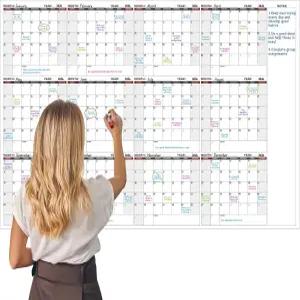 벽용 대형 드라이 이레이즈 캘린더 ？ 연간 37인치 x 57.9인치 12개월 날짜가 지정되지 않은 삭제 및 재사용