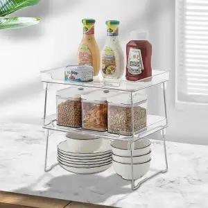 투명 접이식 모듈 선반 화장품 책상 주방 수납 2단
