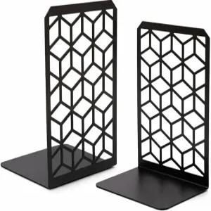 Geomod 3D 큐브 블랙 메탈 북엔드 무거운 책을 위한 장식용 - 튼튼한 보호 북 스톱 최소한의 책꽂이 스토퍼