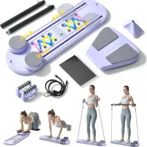 막손 필라테스 보드 - 가정용 6-in-1 접이식 리포머 슬라이딩 기능이 있는 퍼플 장비 여성용 경량 코어