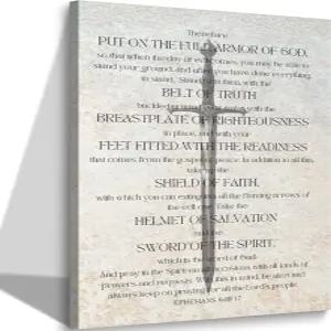 액자에 넣어진 기독교 영적 갑옷 캔버스 벽 예술 에베소서 6 11 성경 구절 포스터 인쇄 교회 사무실 침실용