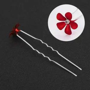 [셀러에이드]TBZ 레드플라워 뒤꽂이 머리장식 헤어핀 U핀