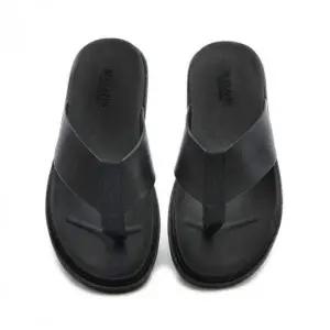 블랙 남성 가죽 슬리퍼 여름용 캐주얼 쪼리 신발