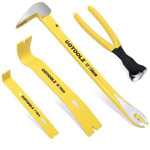 [미국배송] 4피스 프라이 바 세트 12인치 유틸리티 클로 바 10인치 및 7.5인치 플랫 크로바 클로 8인치 엔드 커팅 플라이어 베이스보드 바닥 손톱 제거용 네일 리무버 도구