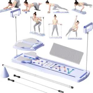 매트 바 슬라이더 및 저항 밴드가 포함된 홈 운동용 필라테스 보드 접이식 휴대용 리포머 머신 키트 헬스장