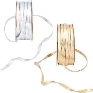 PH 팬더홀 메탈릭 골드 실버 배관 트림 32.8야드 1/4인치 새틴 더블 폴드 바이어스 테이프 장식용 가장자리