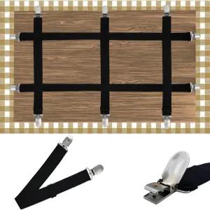 나무바와 히든 스트랩 식탁보 클립 - 피크닉 테이블과 두꺼운 테이블 실내외에 완벽합니다. 보이지 않는