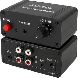 12V RCA 프리앰프 오디오 포노 미니 스테레오 헤드폰 신호 홈 앰프 턴테이블 듀얼 OP AUX10X NE5532용 게인