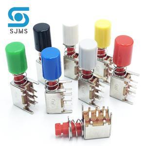 PS-22F03 스트레이트 앵글 PCB 래칭 푸시 버튼 자동 잠금 키 전원 리셋 스위치 A11 컬러 캡 포함 10 개