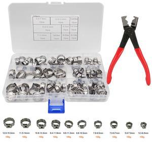 100개 스테인레스 스틸 이어 호스 클램프+ 1개 플라이어 웜 드라이브 클립 자동차 용 연료 및 물 파이프