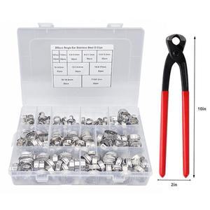 200개 단일 이어 호스 클램프 304 스테인리스 스틸 5.8-21mm 스텝리스 신치 링 크림프 어소트먼트 키트 플