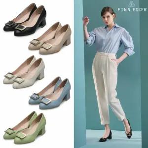 [핀에스커][핀에스커] 핀에스커 여성 천연양가죽 골드스퀘어 펌프스