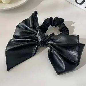 가죽스크런치 헤어리본끈 여성곱창밴드 블랙 여자머리끈