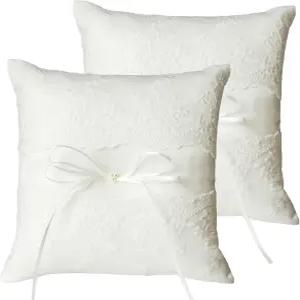 QIRMIZI 2 PC 웨딩 링 베개 - 완벽한 파티를 위한 레이스 펄 보리 베어러 쿠션