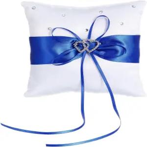 프릭추리 반지 베어러 베개 하트 다이아몬드 쿠션 웨딩 링 블루 홀더 파티 결혼식 제안서