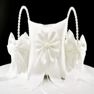 ATAILOVE 2 플라워 걸 바구니 및 링 베어러 베개 세트 진주 손잡이가 달린 걸을 위한 보리 패리 웨딩