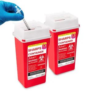 프로 컴포트 샤프 컨테이너 1.3쿼터 2카운트 가정용 및 여행용 폐기 대형 휴대용 바늘 바이오해저드 빈 -