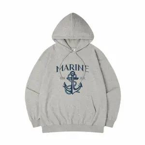 [하프클럽/탑보이]마린 오버핏 기모 프린팅 후드 스웨트 셔츠 (PTH2104)