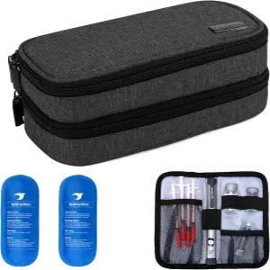 야로 인슐린 쿨러 여행 케이스 2개의 스팩이 있는 이중층 펜용 용품 정리함 혈당 모니터 또는 기타 관리