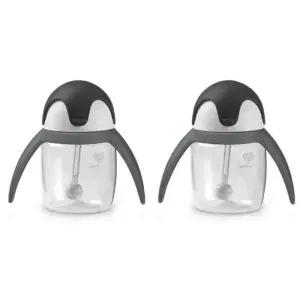 유미 유아컵 펭귄 빨대컵 어린이집 준비 240ml 그레이