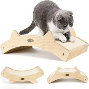 실내 고양이용 고양이 스크래처 내추럴 시살이 있는 양면 라운지용 스크래치 패드 내구성 견고한 나무 구조
