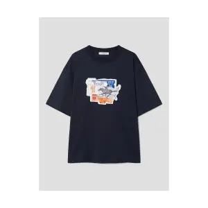 에잇세컨즈 반팔티셔츠 웨스턴 티켓 그래픽 반소매 티셔츠 네이비 1629068