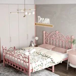 철제 침대 북유럽 깔판 핑크 원룸 침대틀 더블 프레임 고급
