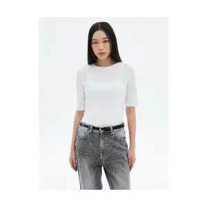 에잇세컨즈 반팔티셔츠 베이직 5부 소매 티셔츠 화이트 1628228