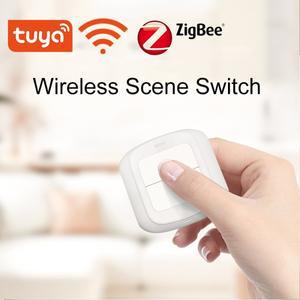 Tuya WiFi/ZigBee 2 Gang 무선 6 장면 스위치 푸시 버튼 컨트롤러 장치 용 배터리 구동 자동화 시나리오