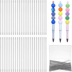 유안추 50개 비즈블 펜용 방청 펜 익스텐더 4.6인치 스테인리스 스틸 익스텐더봉 금속 빈 막대 DIY 비즈