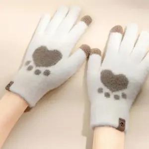 기모 스마트폰 터치 보온 두꺼운 발자국 장갑 화이트