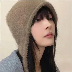 모자 니트비니 턱끈 퍼 겨울 귀도리 여자 스트랩 털벙거지