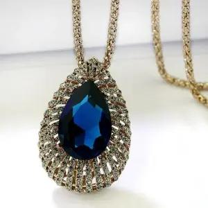 스타일리쉬 물방울 선물용 큰 패션 크리스탈 롱 목걸이 레트로골드