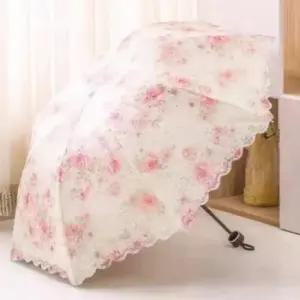 여성 공주 플러워 양산 햇빛차단 자수레이스 블루