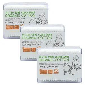 풍성 유기농 오가닉 순면 면봉(사각) 200개입 X 3개 대용량 위생 항균 면봉