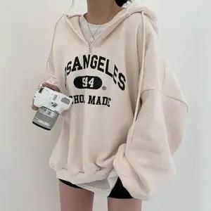 여자 오버핏 반집업 레터링 후드티