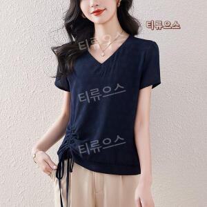 브이넥 여성쿨티셔츠 여성냉감티셔츠 스트랩 반팔 블루여성빅사이즈냉장고 중년 시원한