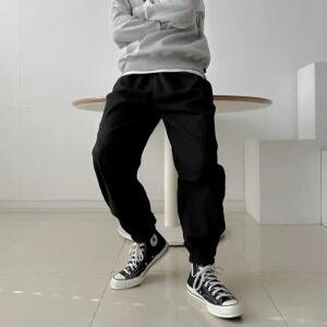 남성 캐주얼 고급 패브릭 조거 밴딩 팬츠 간편한 코튼 심플 트렌디 남자 면 바지