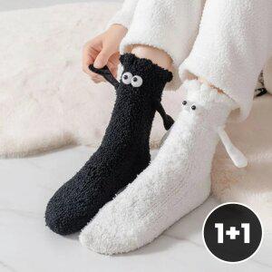 손잡는 자석 수면 양말 2켤레 커플 겨울 극세사 수족냉증 임산부 보온 롱 덧신